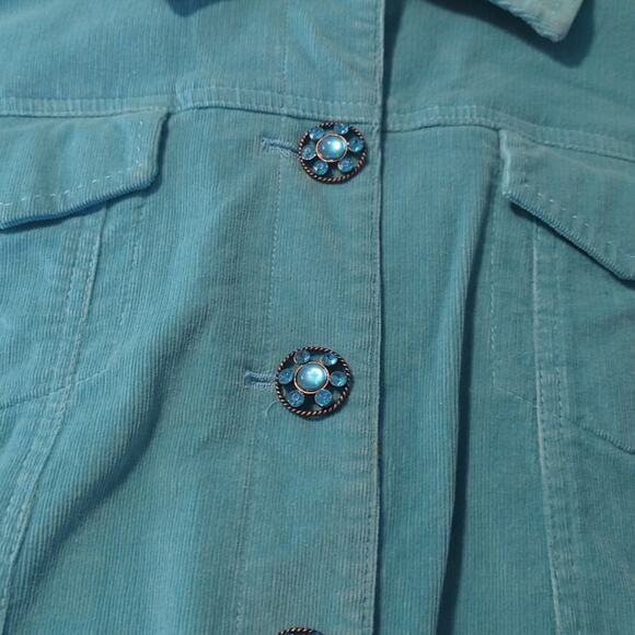 Live a Little Cotton Stretch Turquoise Corduroy Embellished Button Jacket Sz XL - Picture 11 of 15